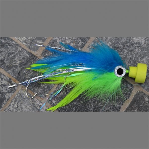 Aki blue and chartreuse rigged with chartreuse popper head