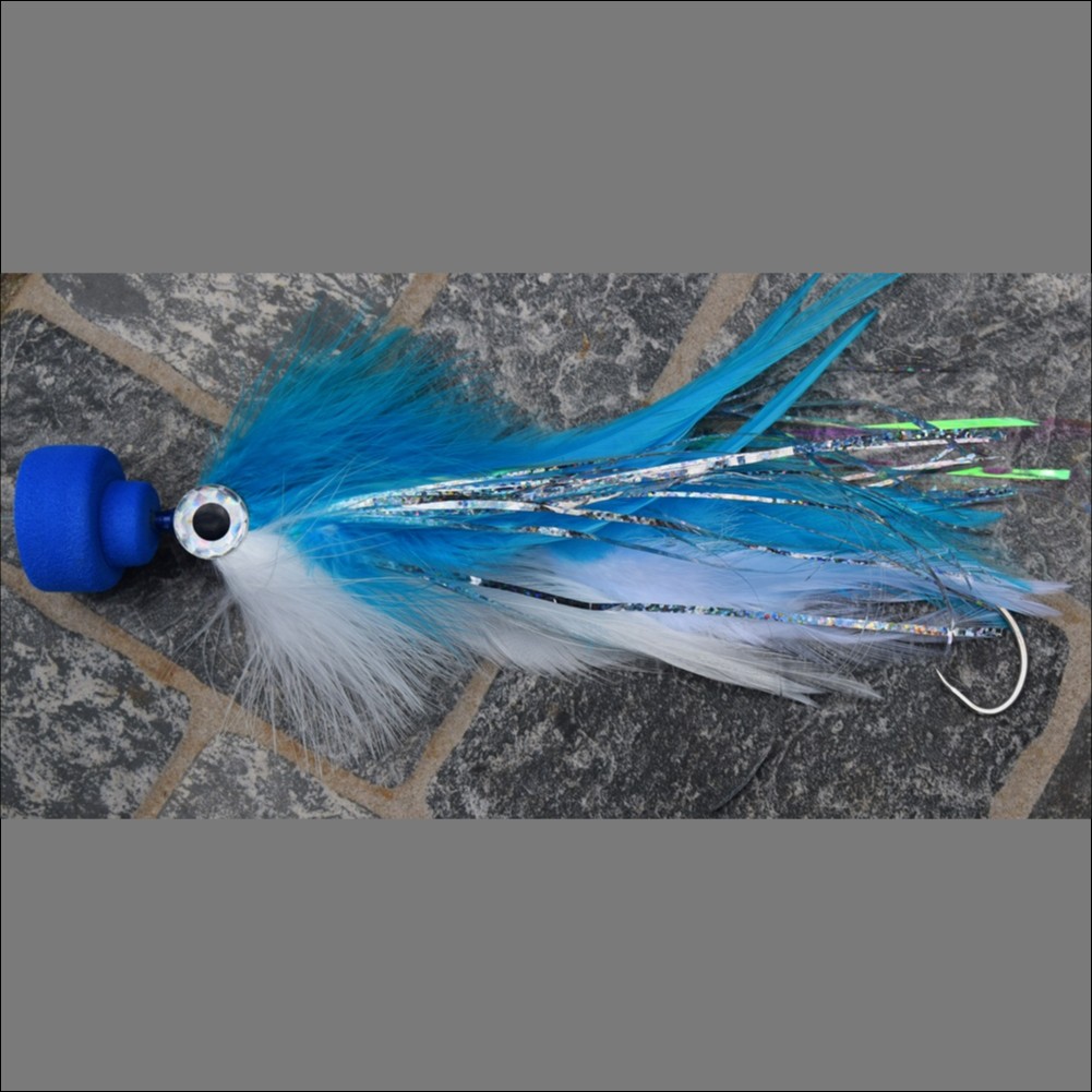 Aki blue and white rigged with blue popper head