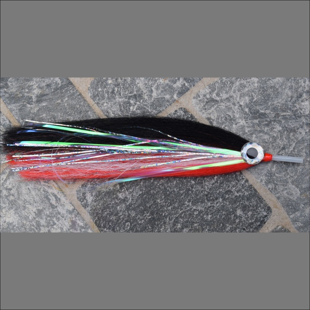 Cabo Black and Red Tube Fly for custom marlin and wahoo rigging