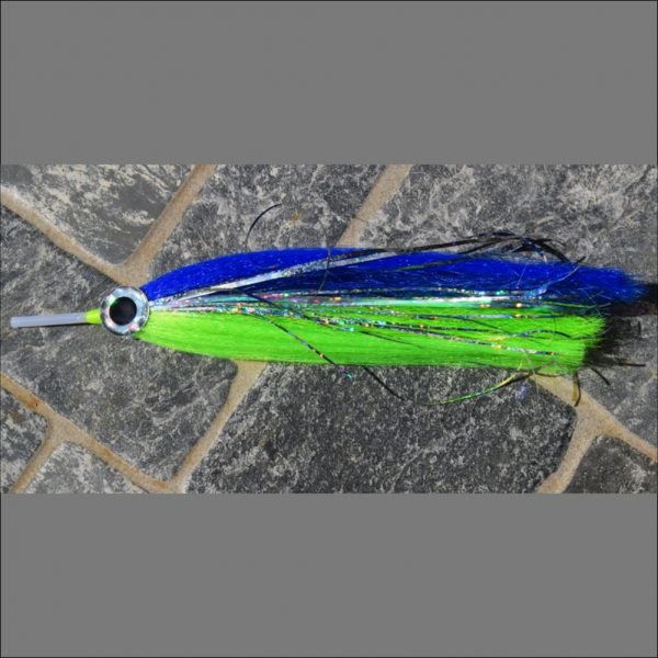 Cabo Blue and Chartreuse Tube Fly for custom marlin and dorado rigging
