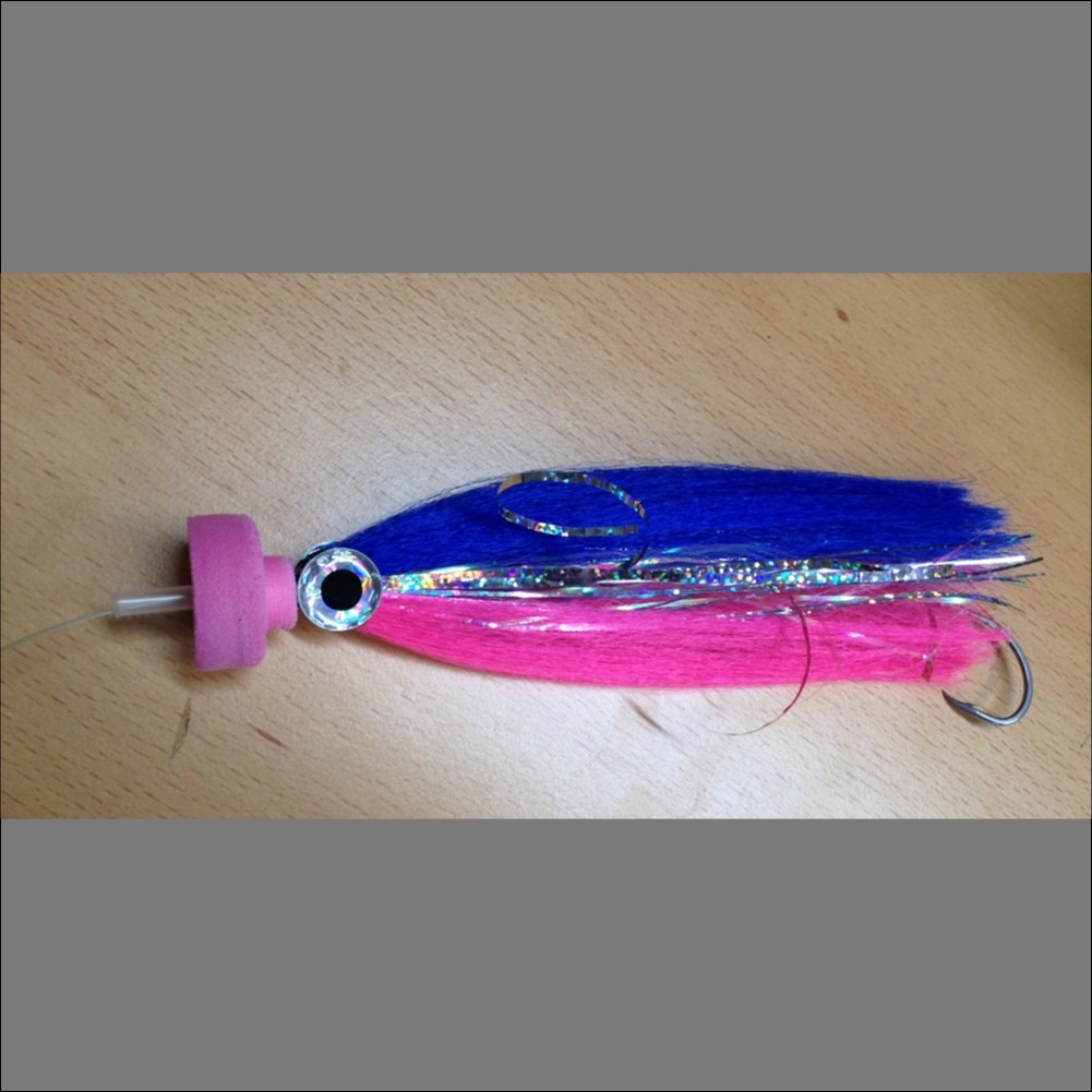 Cabo Blue and Pink Rigged saltwater fly for marlin and sailfish trolling