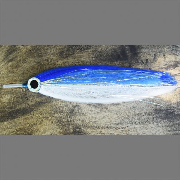Cabo Blue and White Tube Fly for custom marlin and tuna rigging