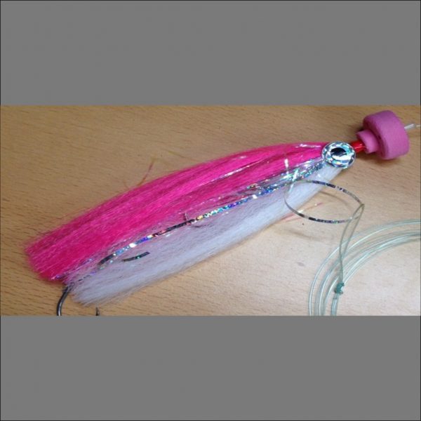 Cabo Pink and White Rigged billfish fly for marlin fishing