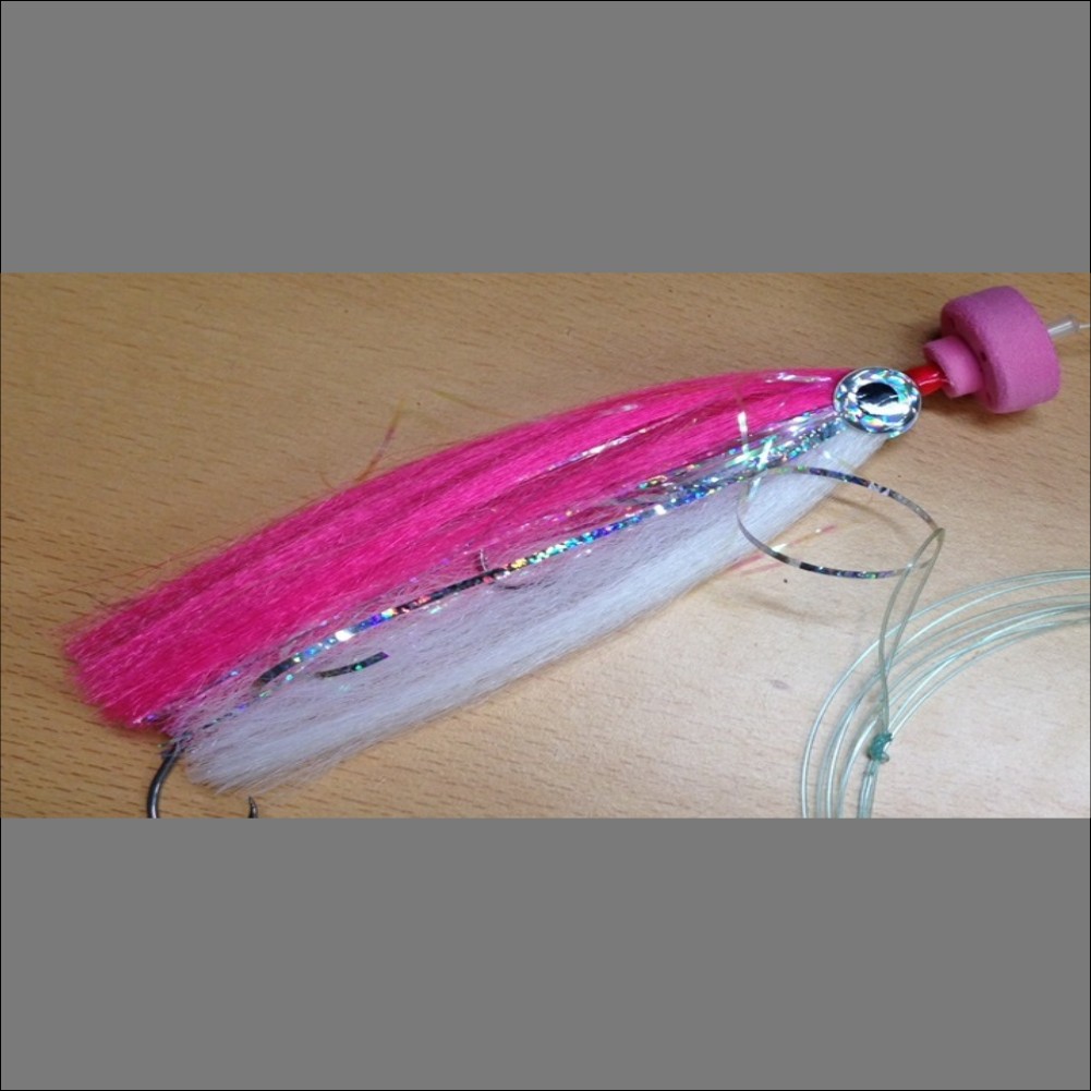 Cabo Pink and White Rigged billfish fly for marlin fishing