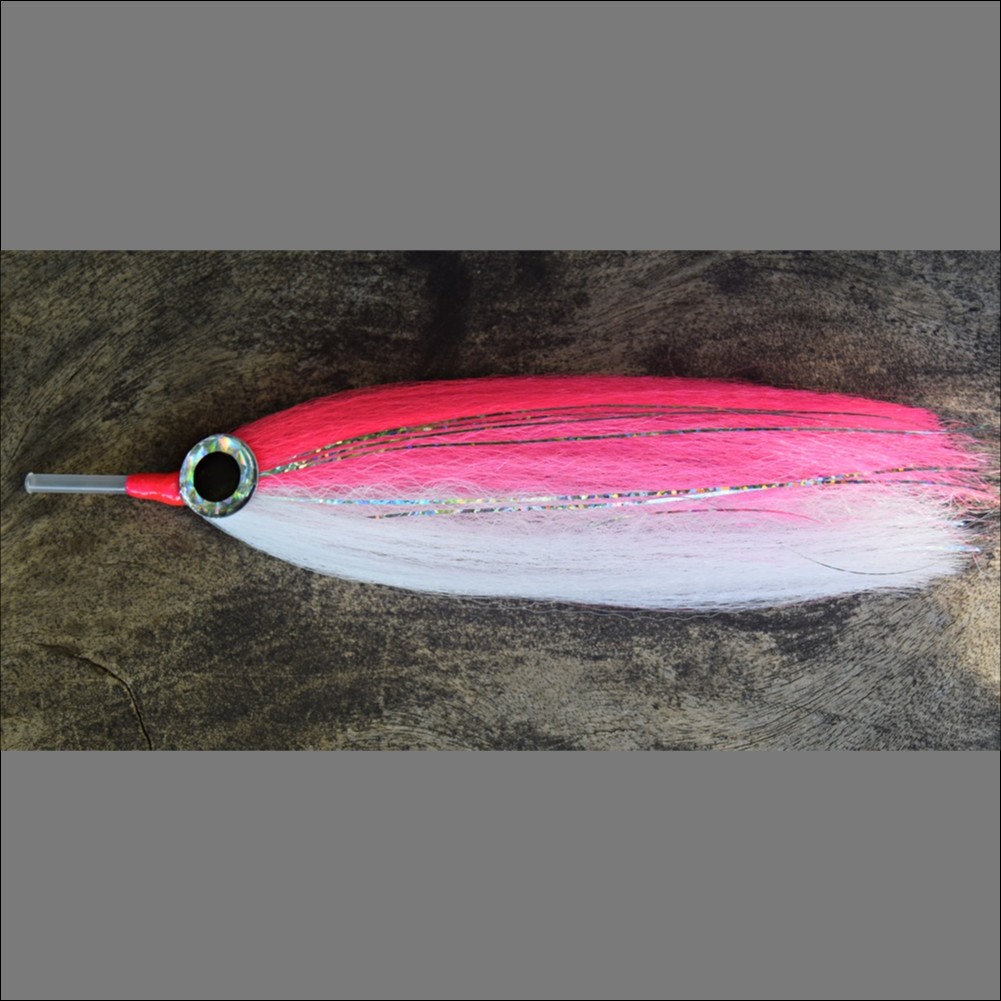 Cabo Pink and White Tube Fly for custom marlin and sailfish rigging